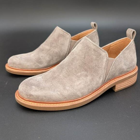 Sofft Shoes - Sofft Naisbury II Womens 6.5 Taupe Slip-On Leather Upper Stacked Heel Pull Tabs
